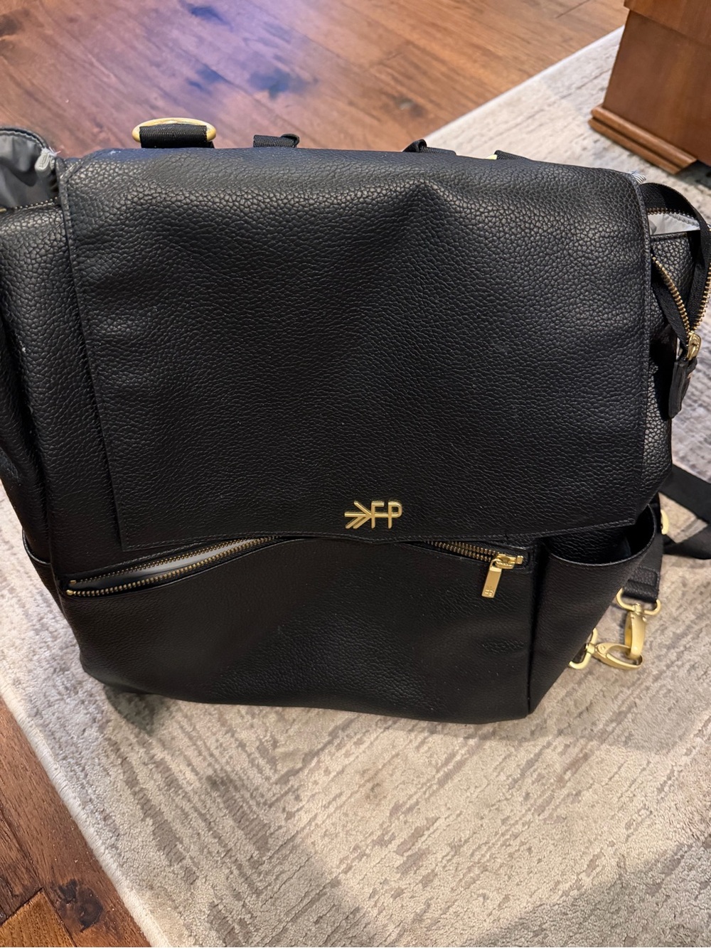 Free People Black Leather Backpack with Gold Hardware